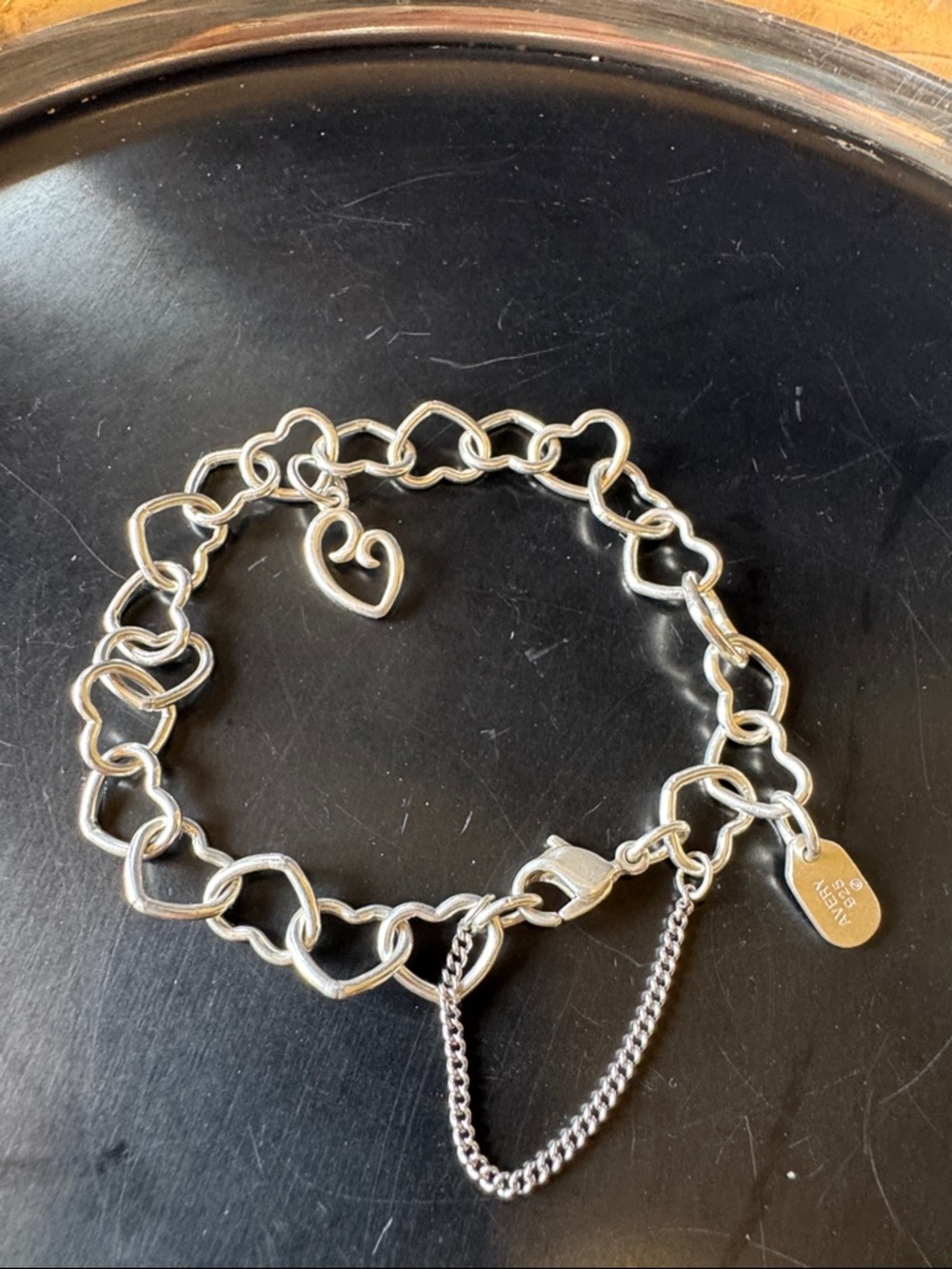 James Avery Sterling Silver Heart Link Bracelet with Heart Charm + Safety Chain